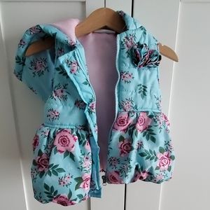 New Hooded Blue/Pink Flower Puffer Vest 18mo